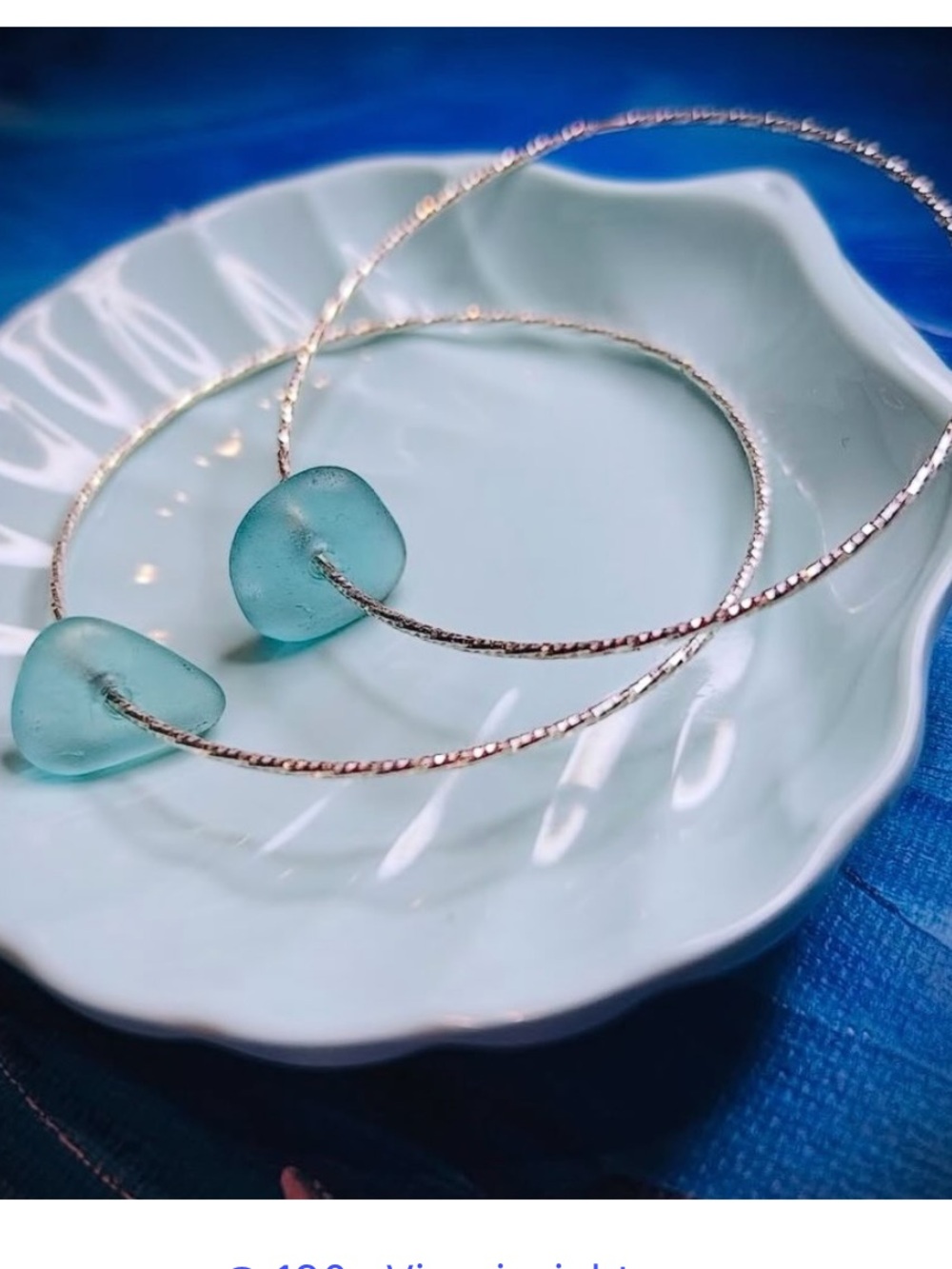 Turquoise blue sea glass droplets on ITALIAN hoop earrings